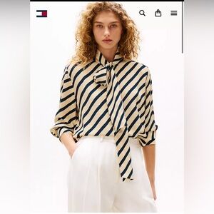 NWT TOMMY HILFIGER X SOFIA RICHIE IMPERFECT GRAINGE BRETON BLOUSE IN NEUTRAL